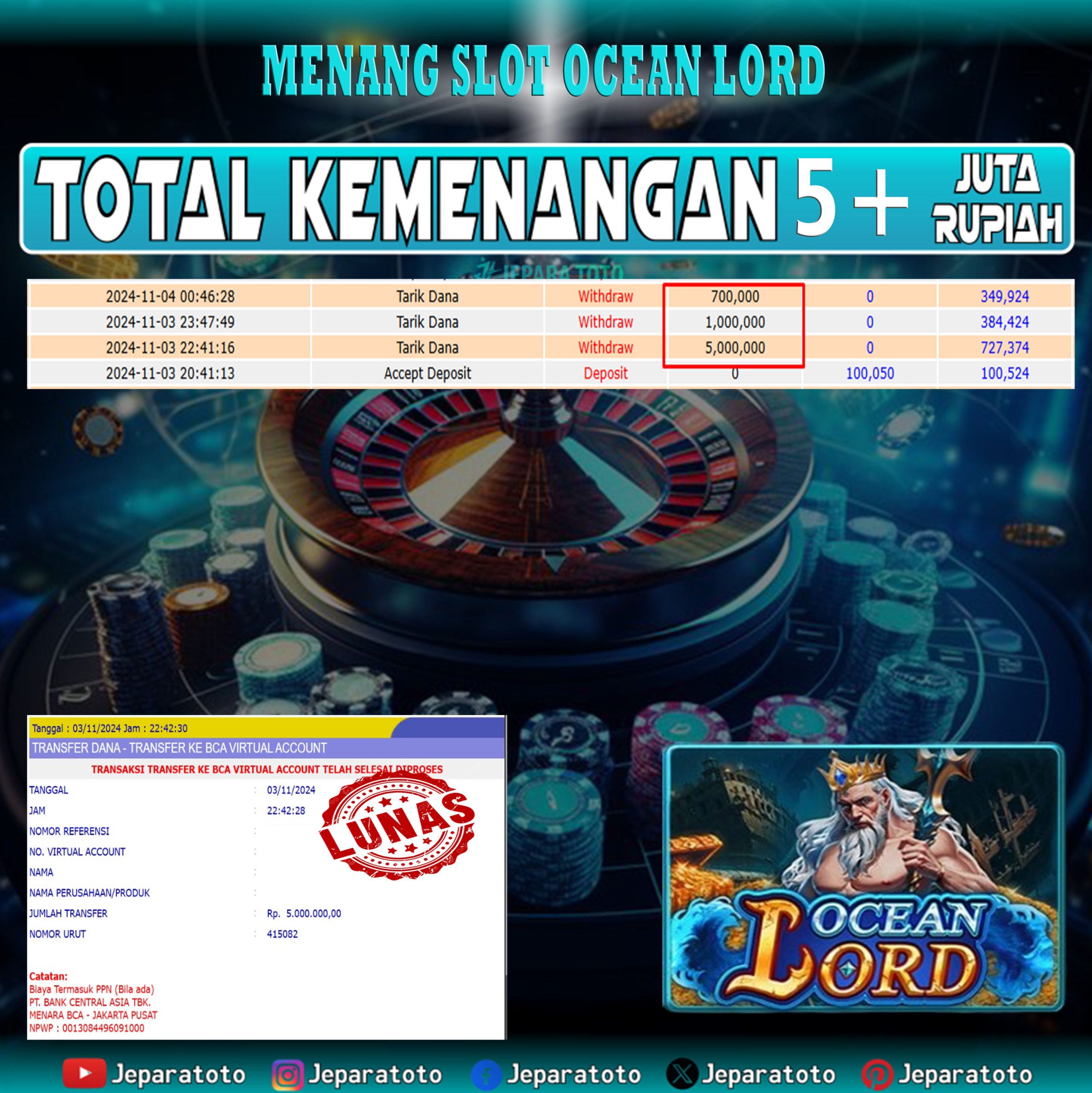 BUKTI KEMENANGAN SLOT OCEAN LORD MEMBER JEPARATOTO