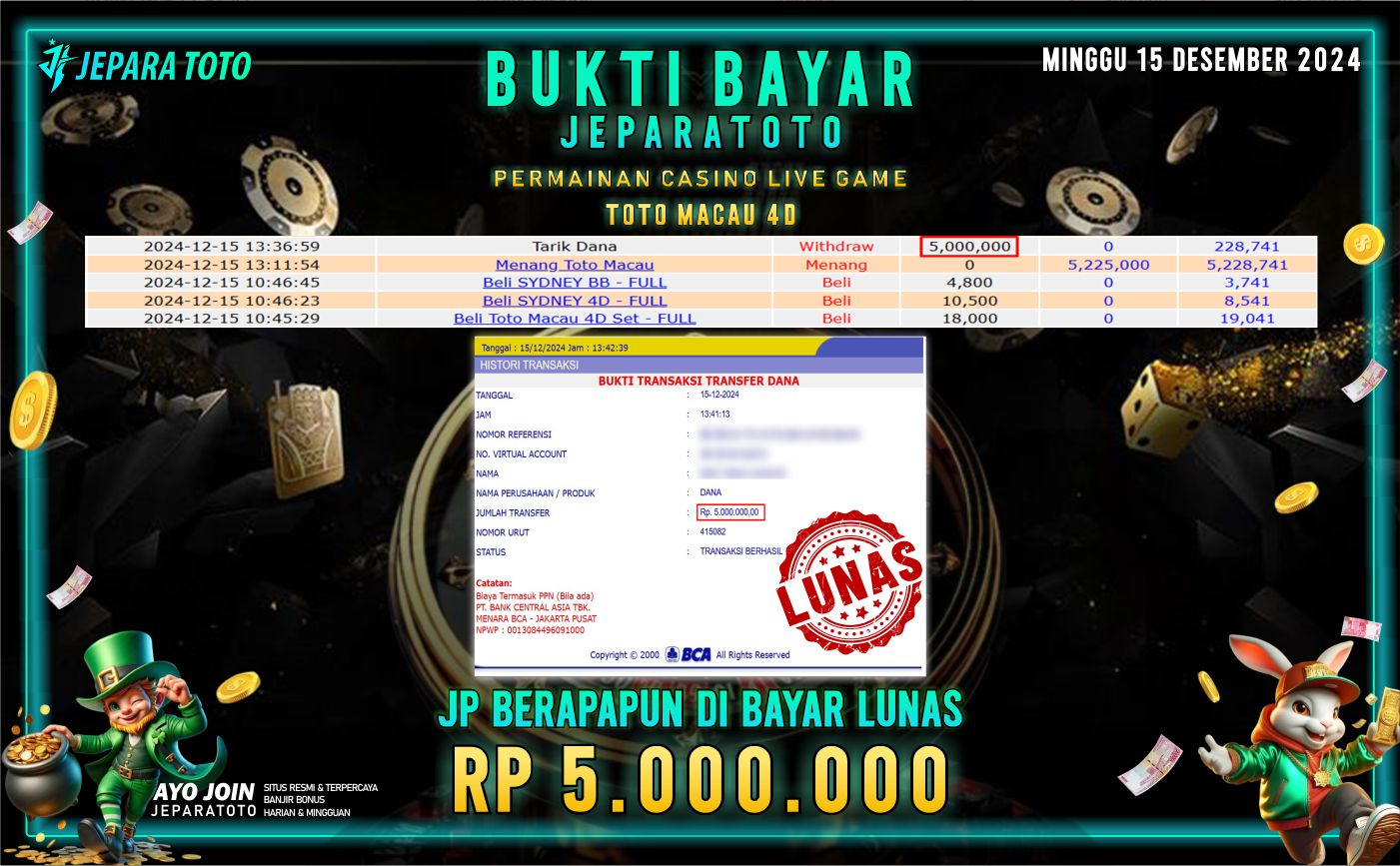 BUKTI KEMENANGAN CASINO LIVE GAME TOTO MACAU 4D MEMBER JEPARATOTO