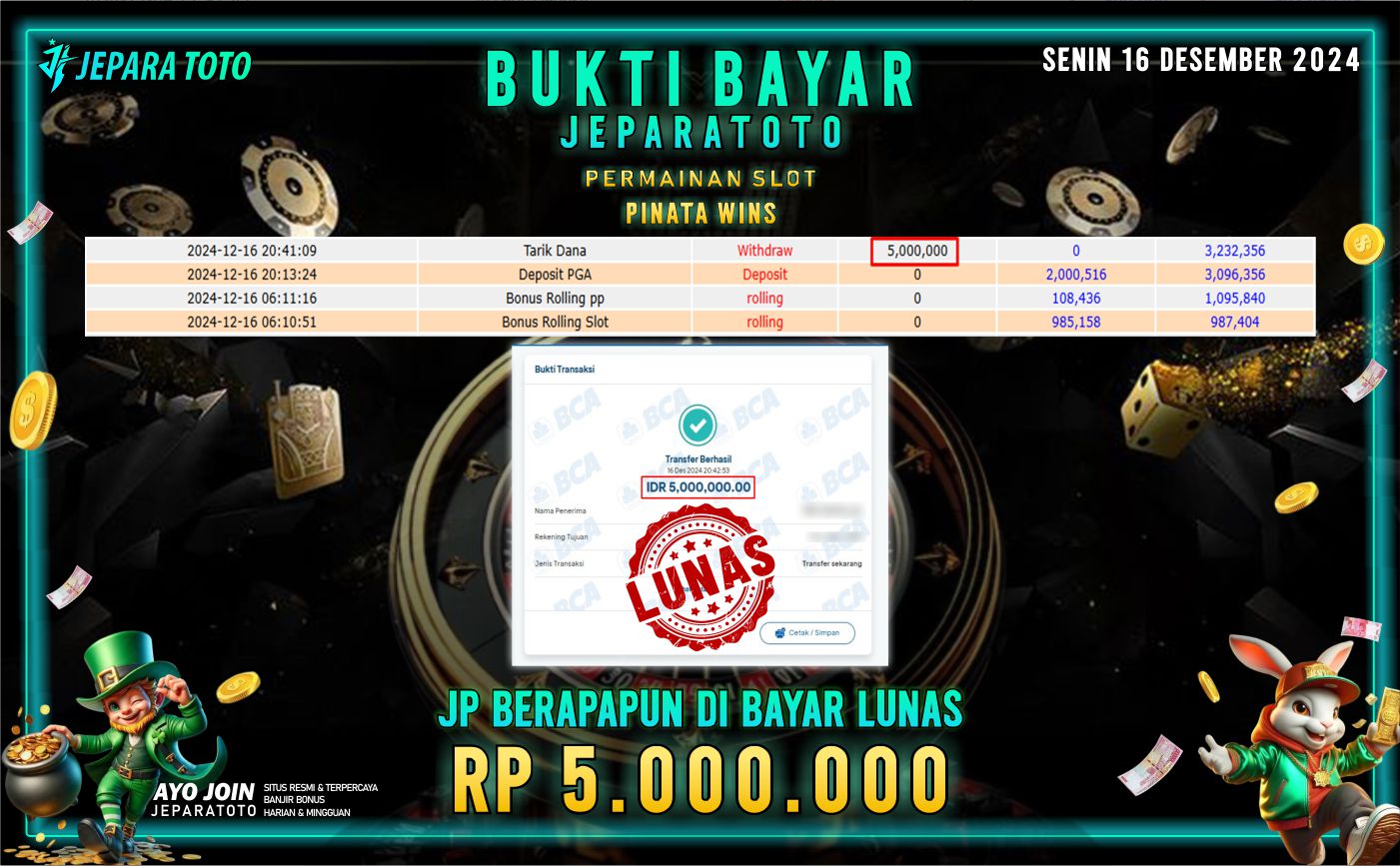 BUKTI KEMENANGAN SLOT PINATA WINS MEMBER JEPARATOTO