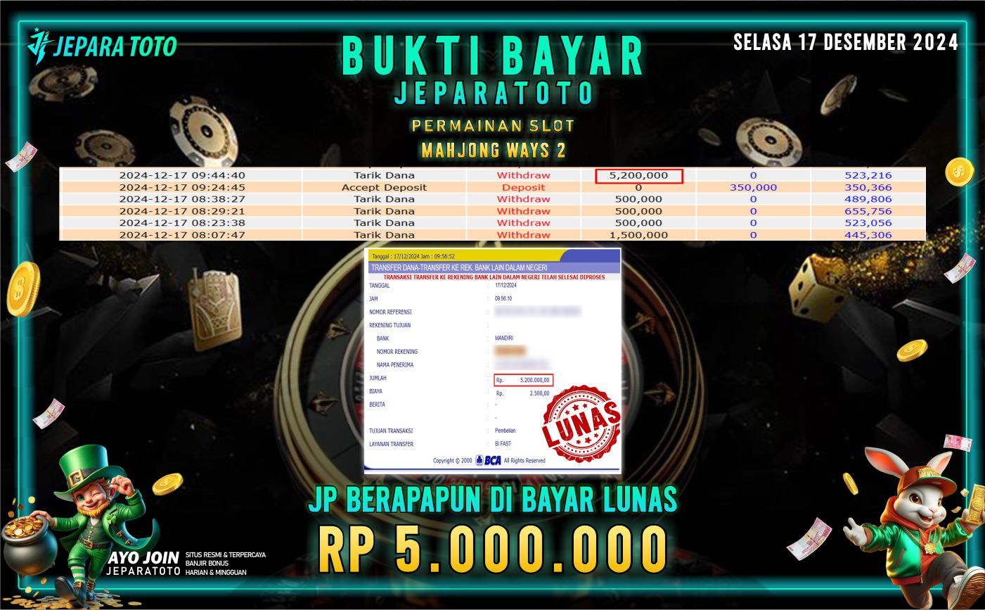 BUKTI KEMENANGAN SLOT MAHJONG WAYS 2 MEMBER JEPARATOTO