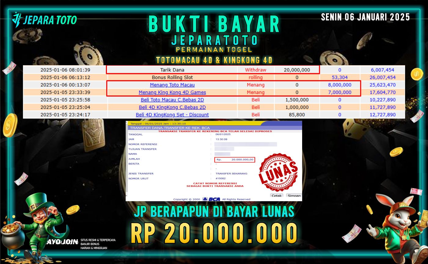 BUKTI KEMENANGAN CASINO LIVE GAME TOTO MACAU 4D & KINGKONG MEMBER JEPARATOTO