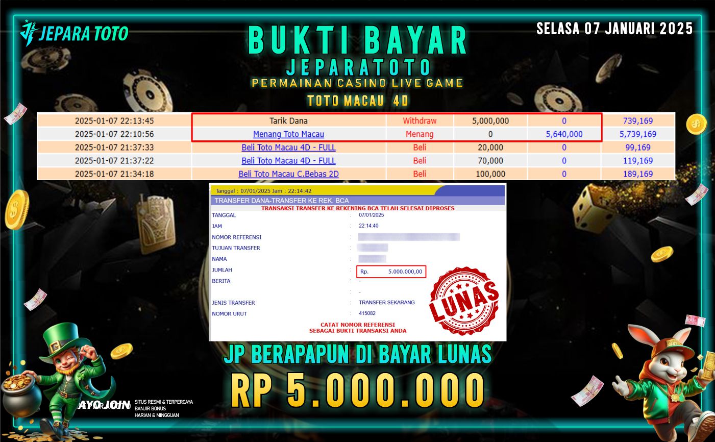 BUKTI KEMENANGAN CASINO LIVE GAME TOTO MACAU 4D MEMBER JEPARATOTO