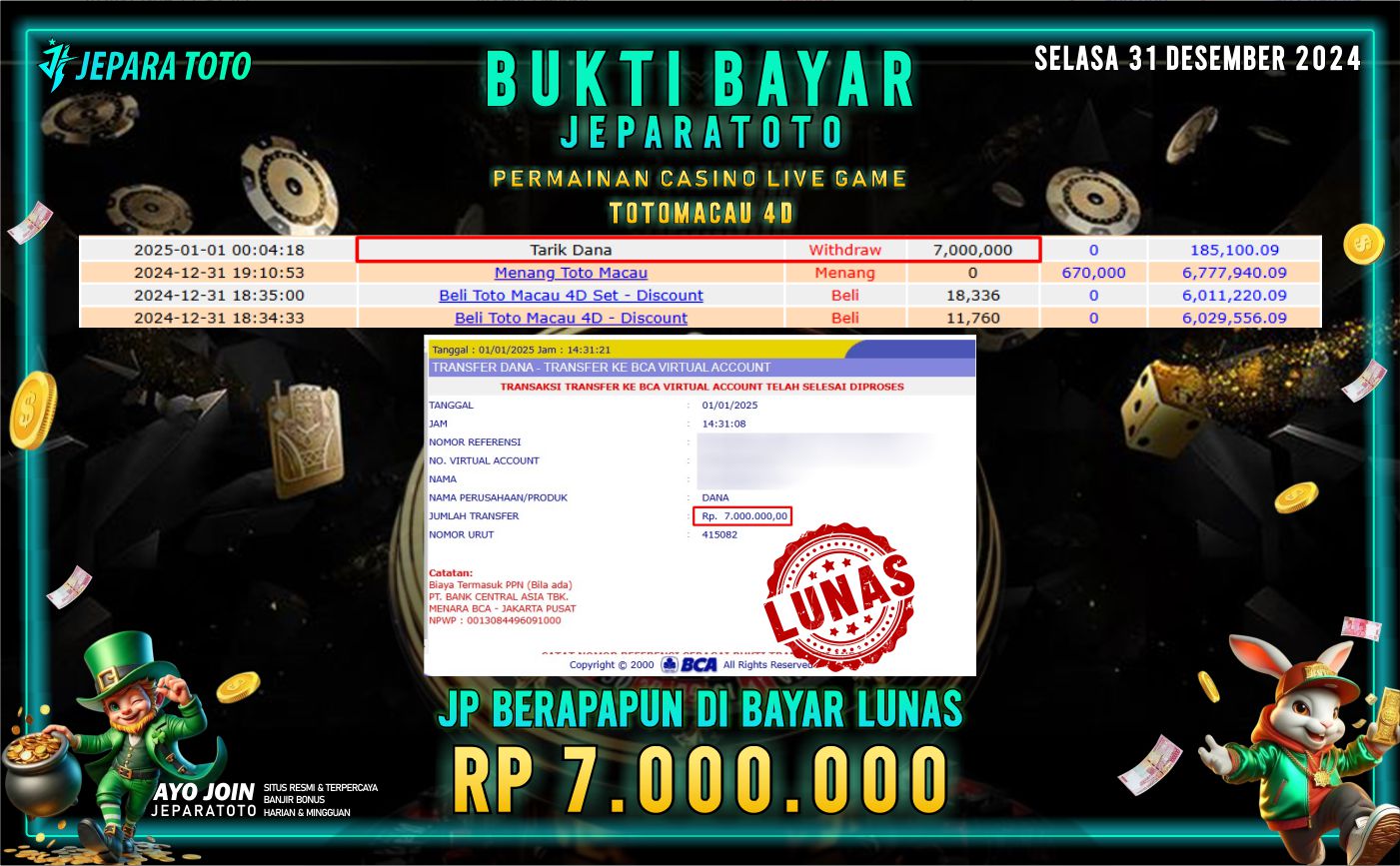 BUKTI KEMENANGAN CASINO LIVE GAME TOTOMACAU 4D MEMBER JEPARATOTO